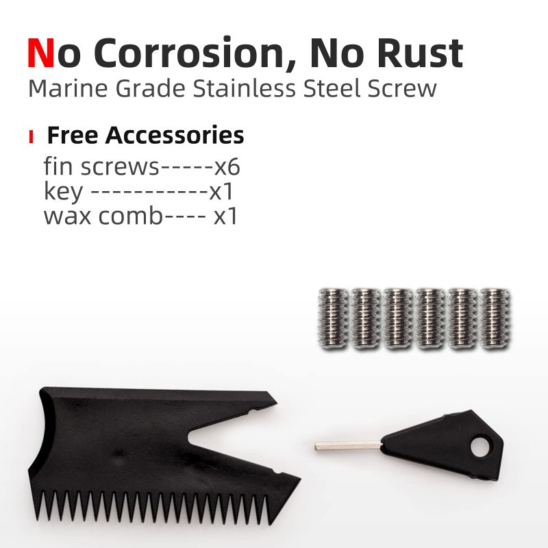 Abahub Surfboard Thruster Fins Set, Compatible with FCS Style Fin Box, Fiberglass Reinforced G5 Surf Fin for Surf Boards, Surfing Longboard, Shortboard, Comes with Screws, Wax Comb and Key, Black - Image 4